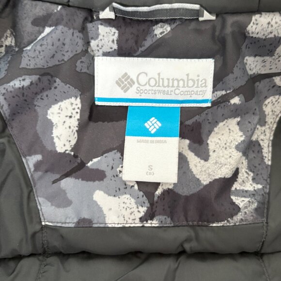 COLUMBIA Grey Black Camo Winter Jacket Size Small 8 Coat Snowsuit Snow Hood - Picture 5 of 10